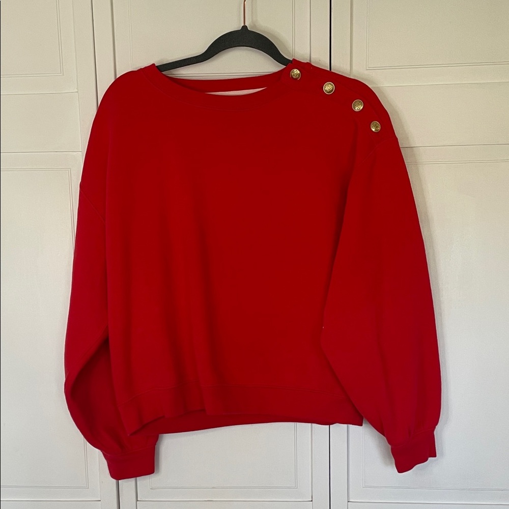 J. Crew Red Sweatshirt with Gold Buttons  Size Medium